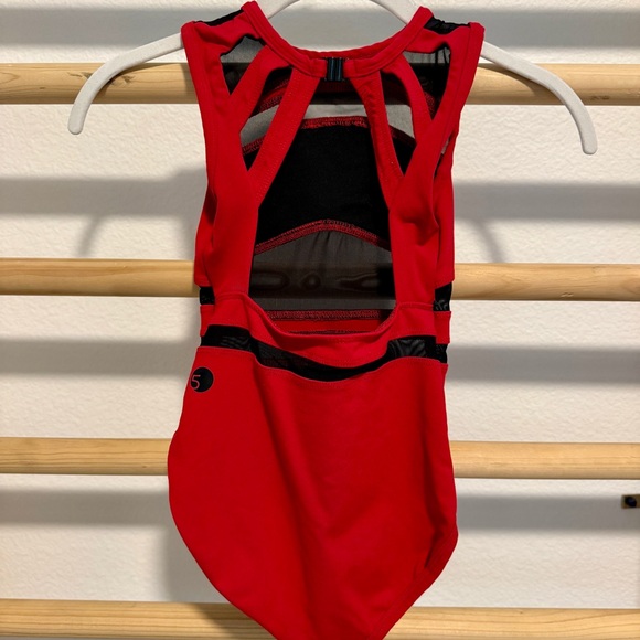 FIVE Dancewear Leotard Red with Black accent Geo YM - Picture 5 of 10